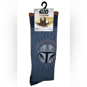 Star Wars The Mandalorian Crew Socks 1 Pair Men's 6.5-12 Blue w Helmet Boba Fett